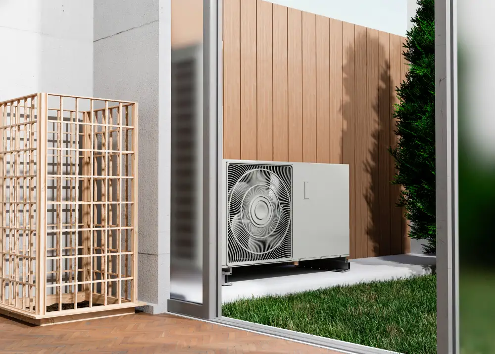 Une unité extérieure de climatisation sur une terrasse